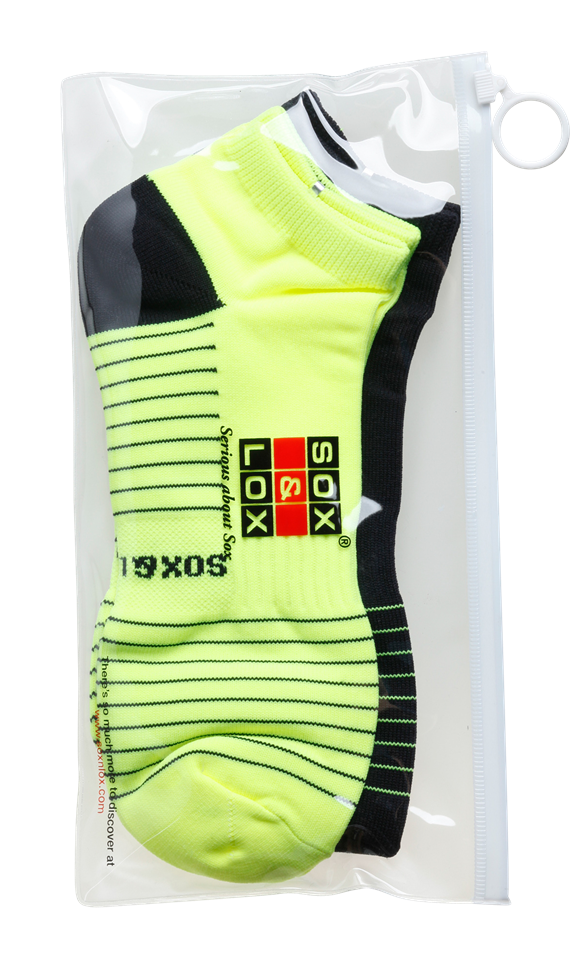 Men's Quick Dry & Cool Low Cut Socks 2 pack, ideal for Travel, Sports & Exercise. Black & Neon Yellow