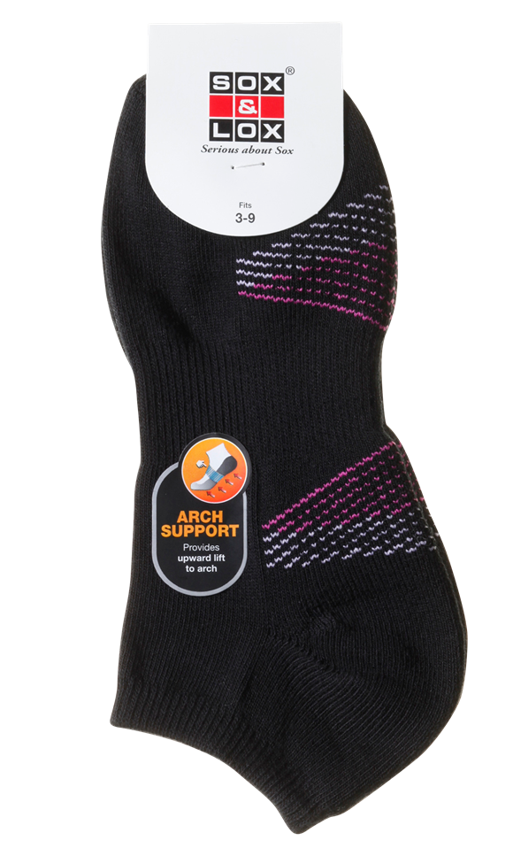 Ladies' Sports Cushioned Low Cut [Arch Support] SOX&LOX 100% comfortable best socks